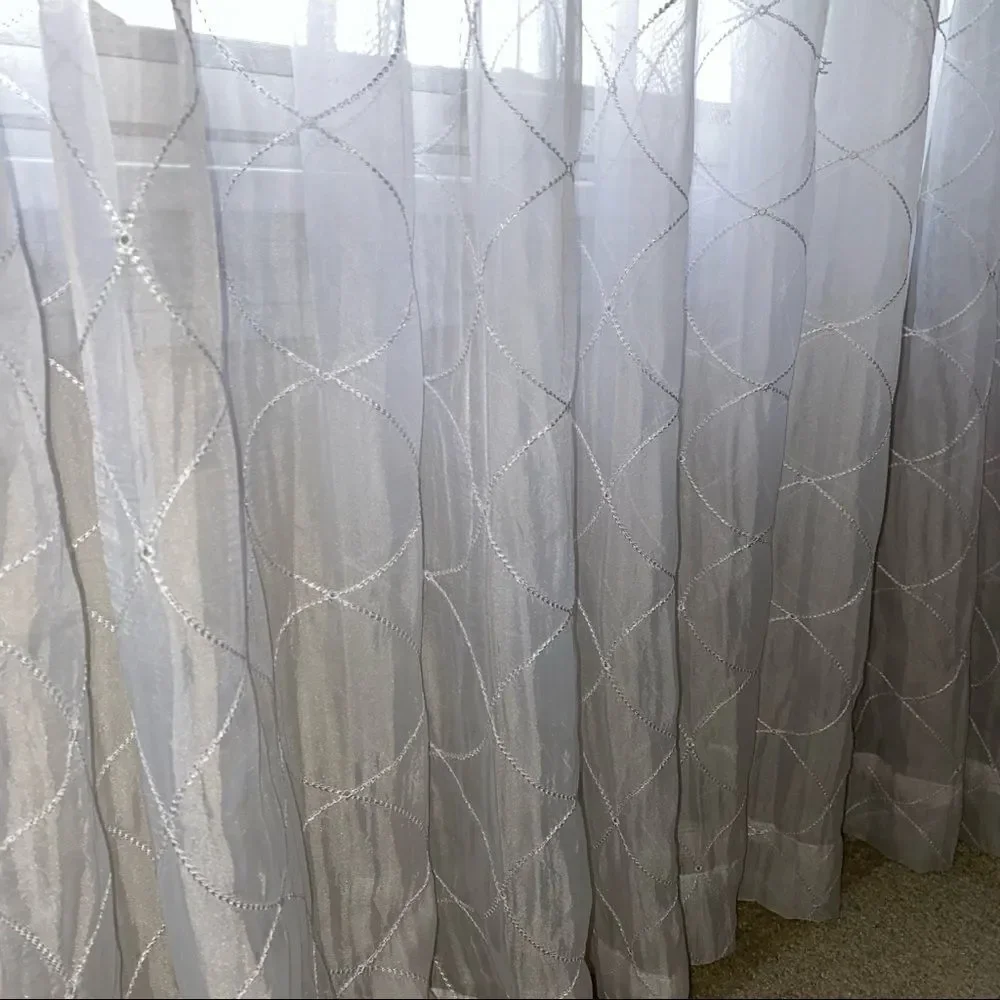 Semi sheer embroidered curtain panels white floor length 81.5”x52”